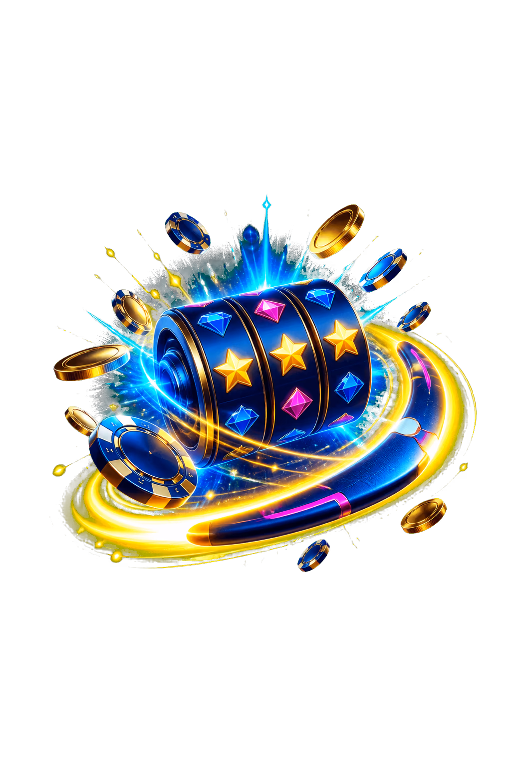 Black and gold slot reels with a circular spin arrow