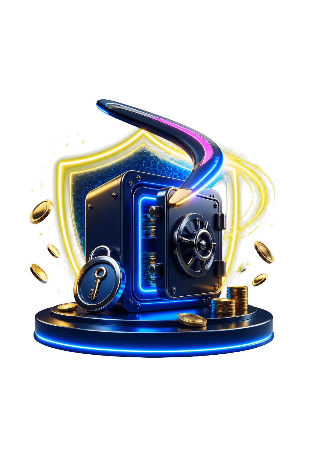 Black and gold vault door with key