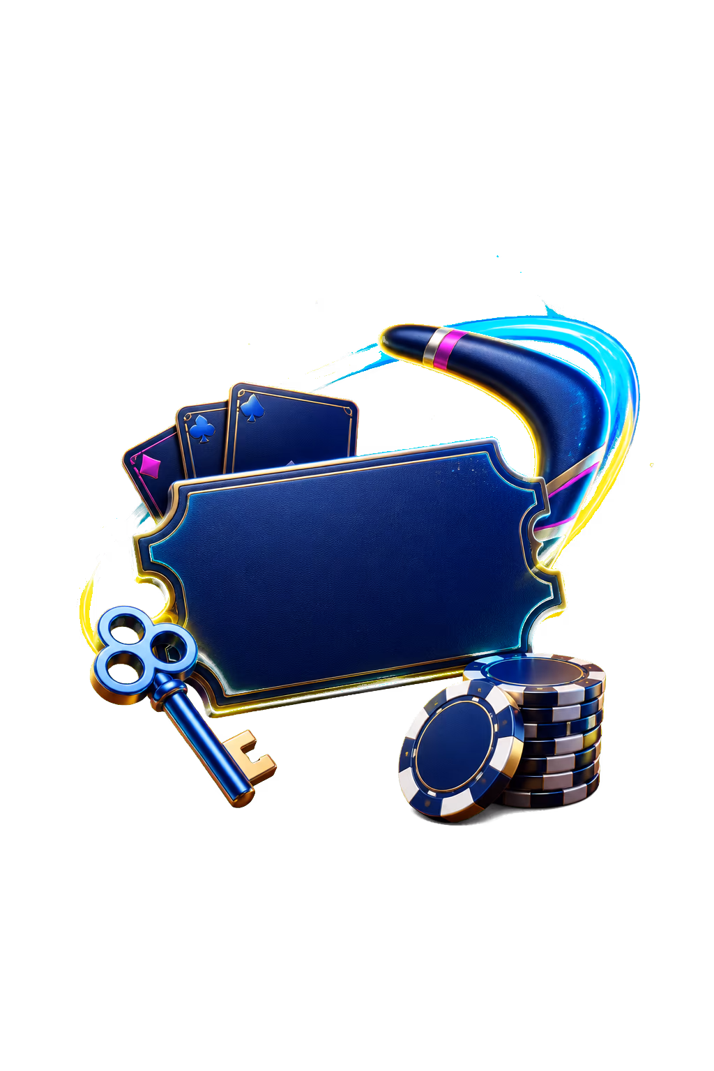 Black casino coupon with a gold key and chips
