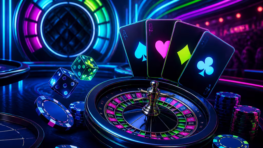 Casino games and live table scene with neon Boomerang Bet colours