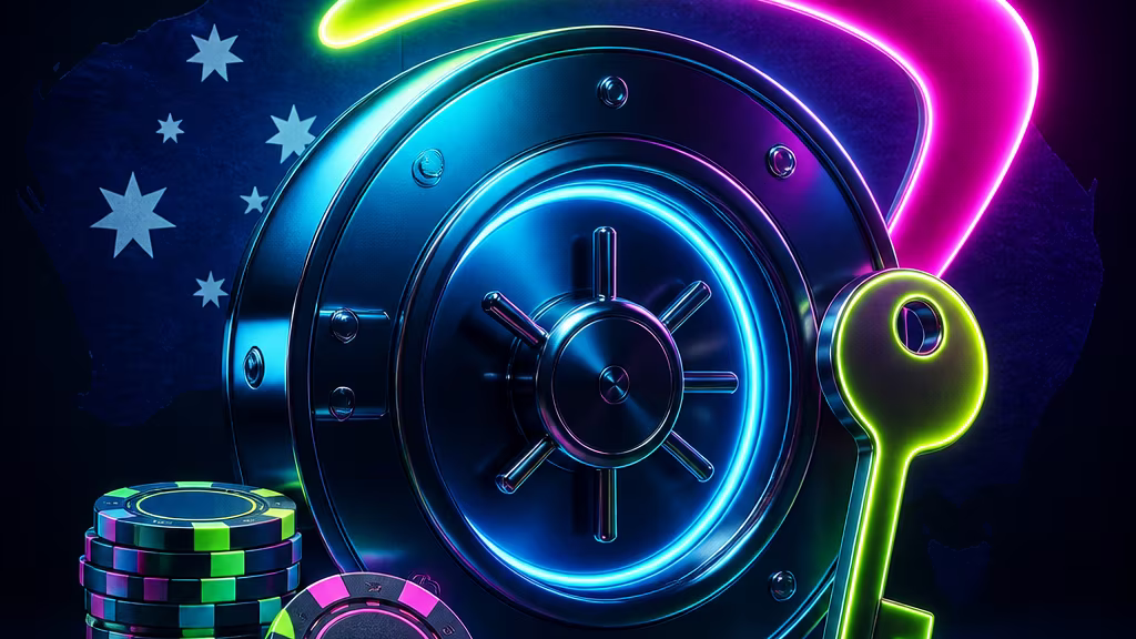 Secure account access scene with vault form and neon accents